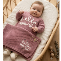 J16200: Baby Girls Hello World True Knit Jumper & Blanket In A  Luxury Gift Box (0-3 Months)
